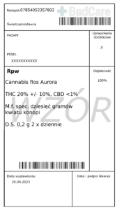 Wzór Recepta Cannabis flos Aurora 20% THC Pink Kush